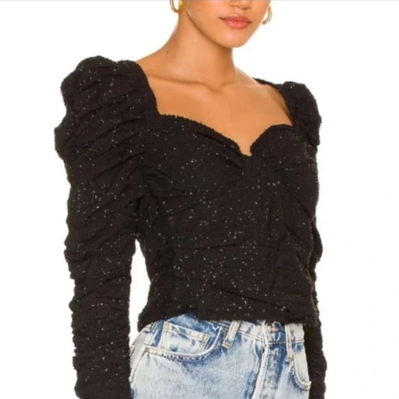 Astr Tops - NWOT Caldwell Puff Shoulder Black Glittery Sweetheart Top.